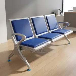 Office Bench : Blue Reception Waiting Bench With Three Seats