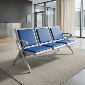 Office Bench : Blue Reception Waiting Bench With Three Seats