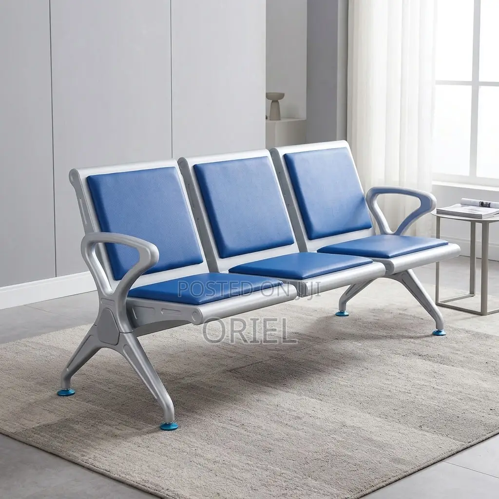 Office Bench : Blue Reception Waiting Bench With Three Seats