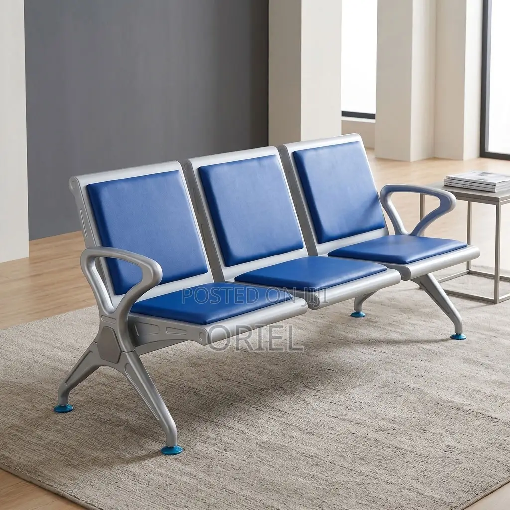 Office Bench : Blue Reception Waiting Bench With Three Seats
