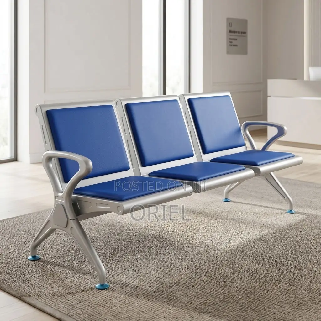 Office Bench : Blue Reception Waiting Bench With Three Seats