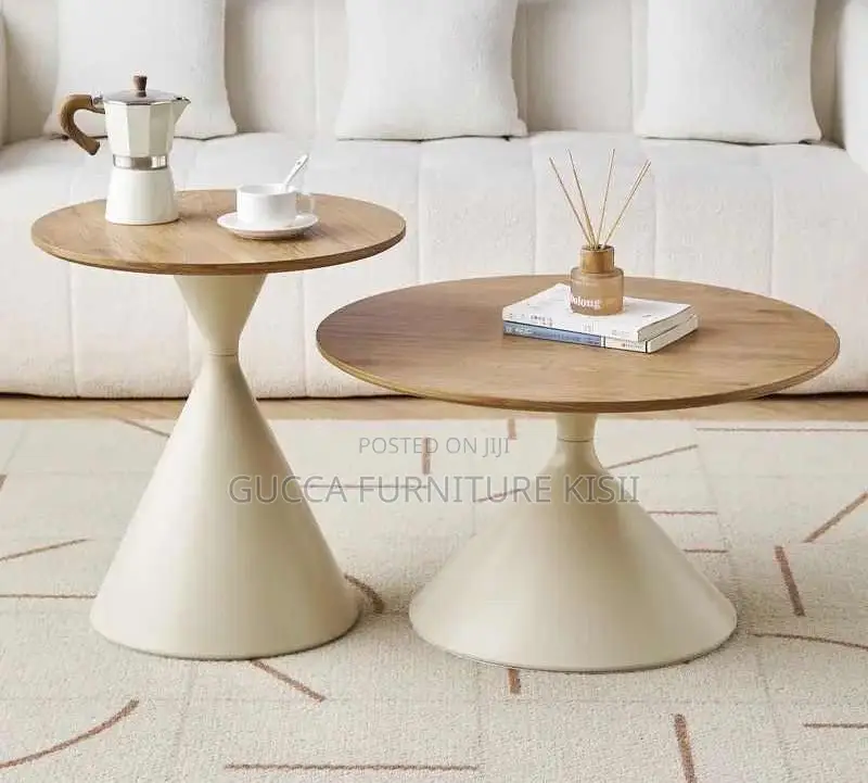 Modern Round Nesting Coffee Table With Metallic Base
