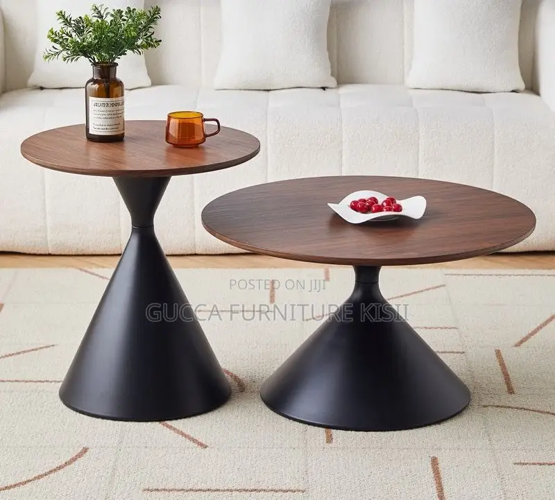 Modern Round Nesting Coffee Table With Metallic Base