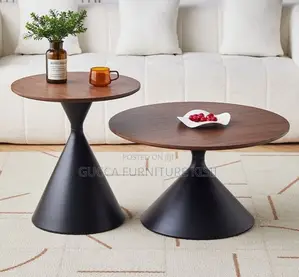 Modern Round Nesting Coffee Table With Metallic Base