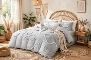 Bowknot Tufted Duvet Cover Set Grey - Ultra Luxury - New