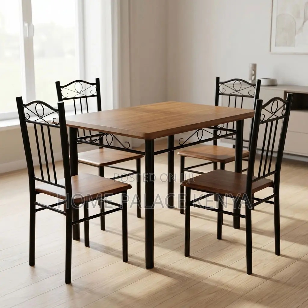Dining Set; Wooden Top 4-Person Dining Set