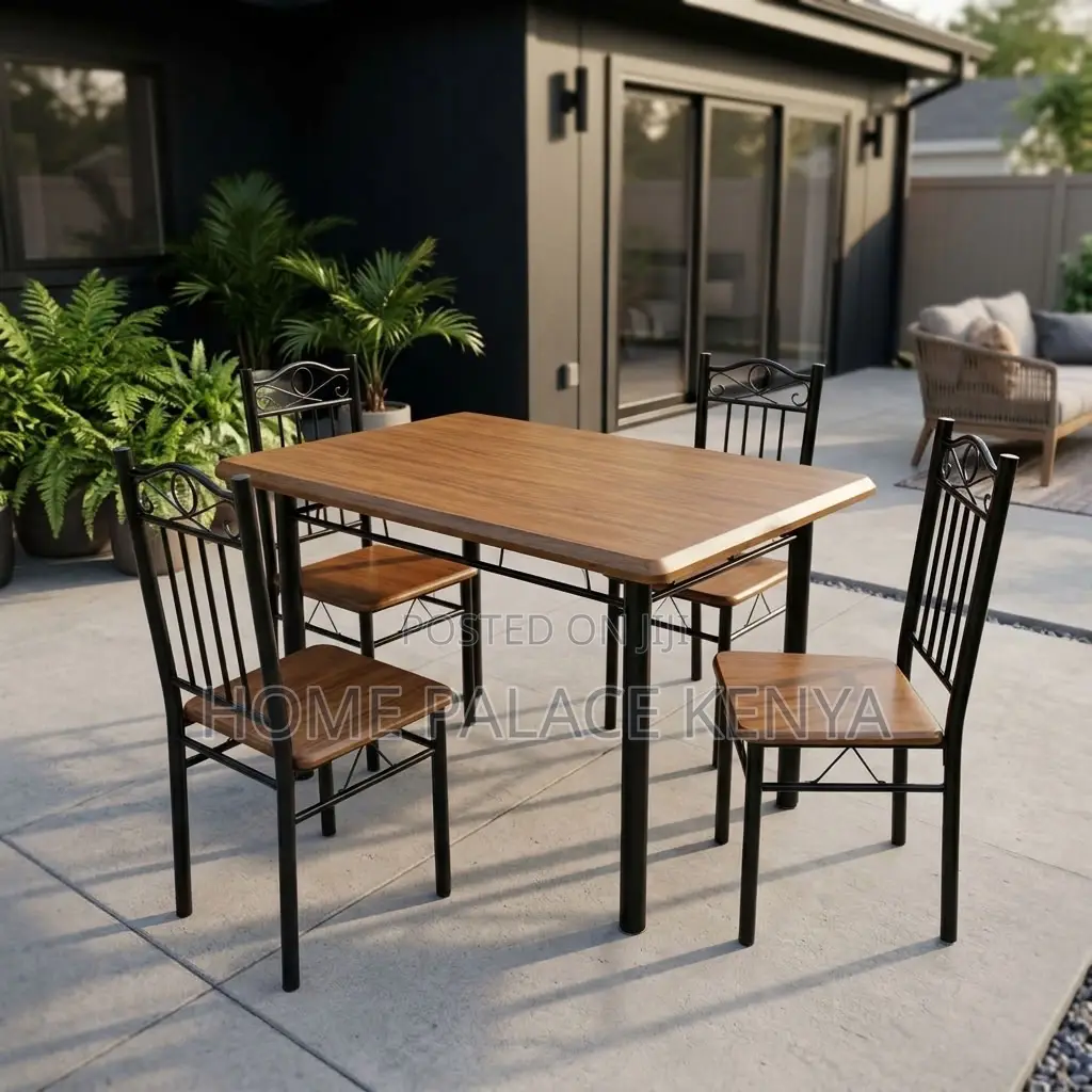 Dining Set; Wooden Top 4-Person Dining Set