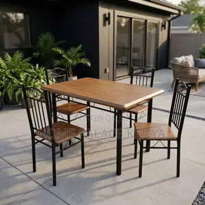 Dining Set; Wooden Top 4-Person Dining Set
