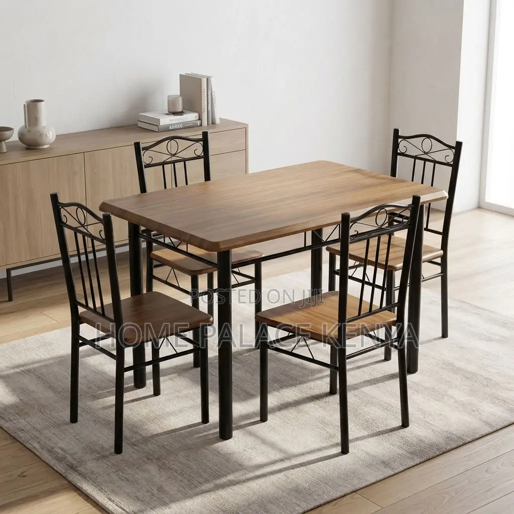 Dining Set; Wooden Top 4-Person Dining Set