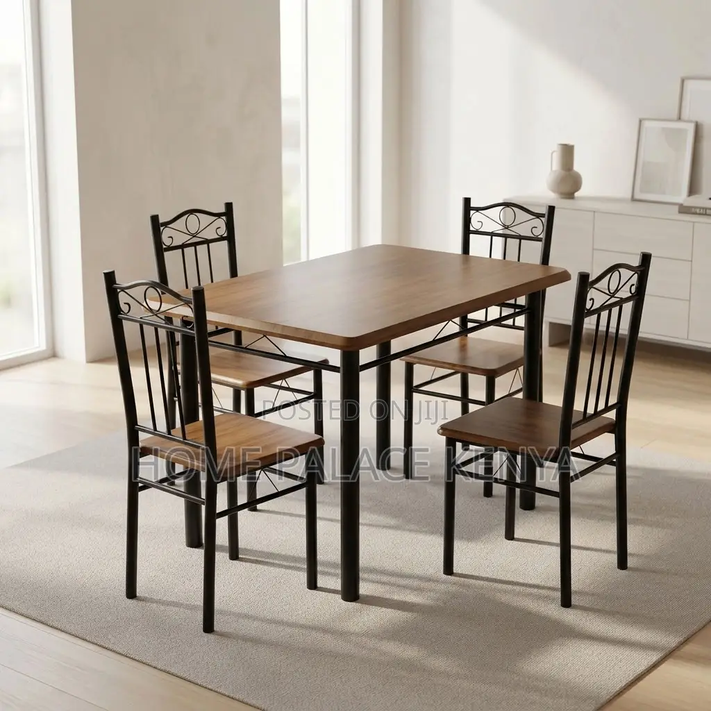 Dining Set; Wooden Top 4-Person Dining Set