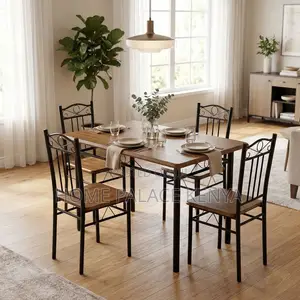 Dining Set; Wooden Top 4-Person Dining Set