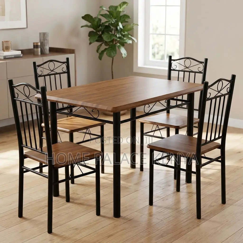 Dining Set; Wooden Top 4-Person Dining Set