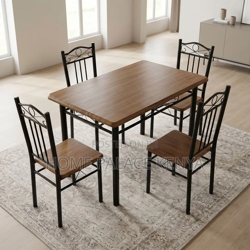 Dining Set; Wooden Top 4-Person Dining Set