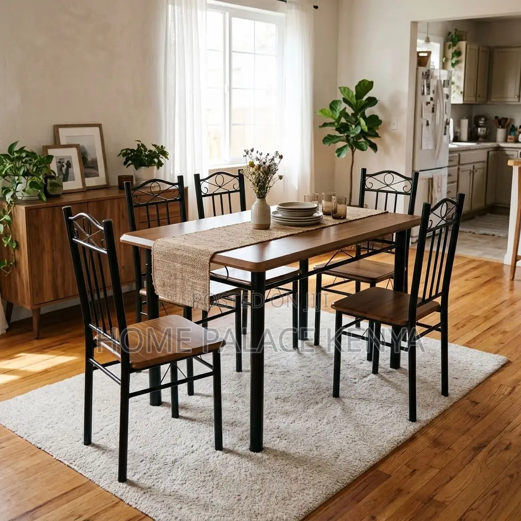 Dining Set; Wooden Top 4-Person Dining Set