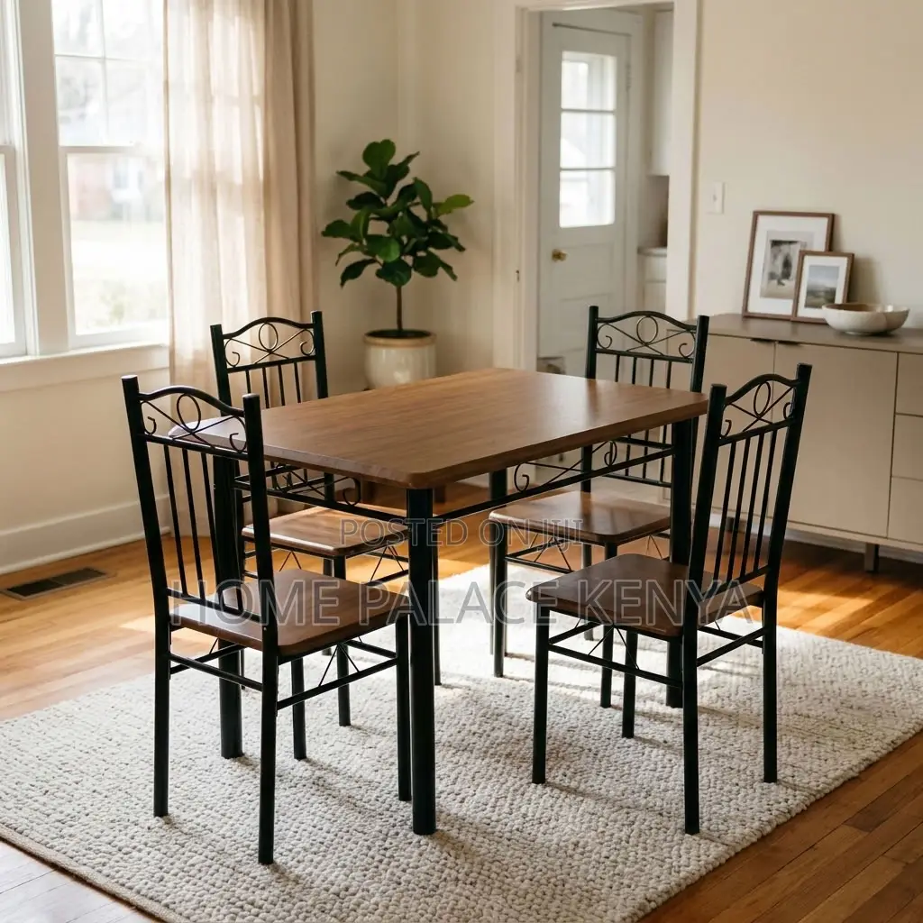 Dining Set; Wooden Top 4-Person Dining Set