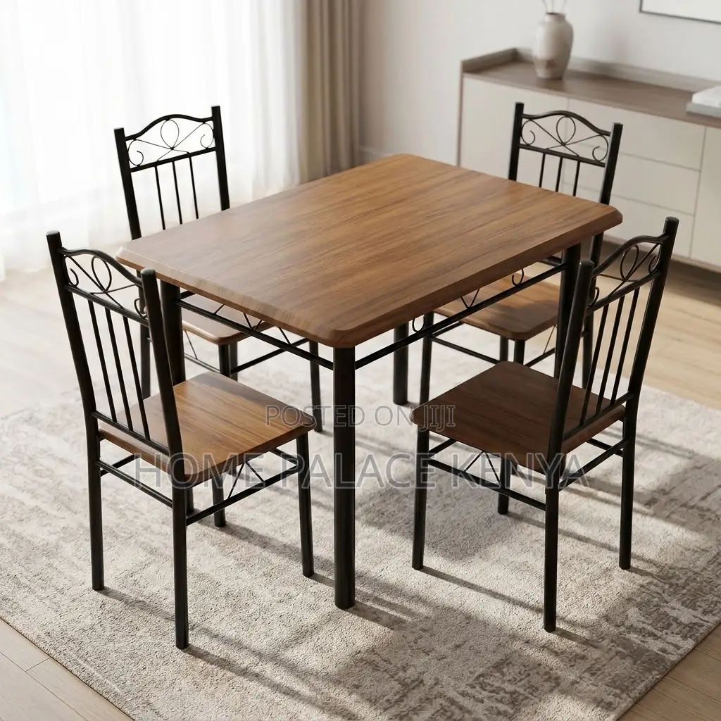 Dining Set; Wooden Top 4-Person Dining Set