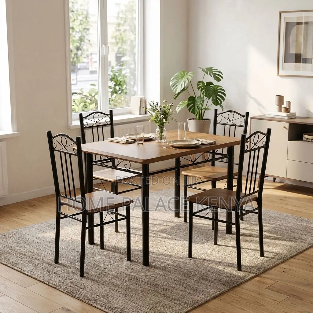 Dining Set; Wooden Top 4-Person Dining Set