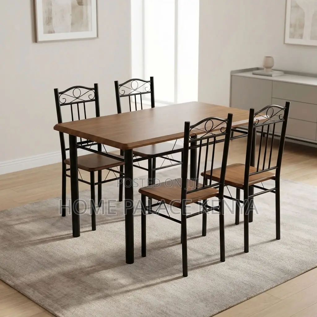 Dining Set; Wooden Top 4-Person Dining Set