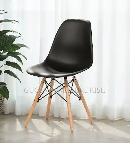 Black 4 Legged Plastic Low Back Eames Dining Chair