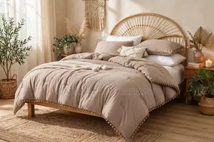 Pom-Pom Laced Duvet Cover Set Beige - Bohemian - New