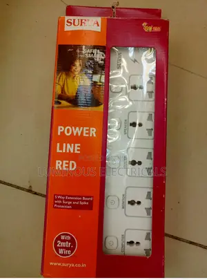 Surya Power Line Red 5-Way Extension Board With Protection (2m Wire)