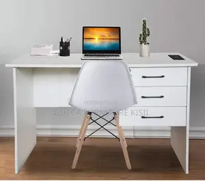 White MDF Custom Computer Desk With Drawers