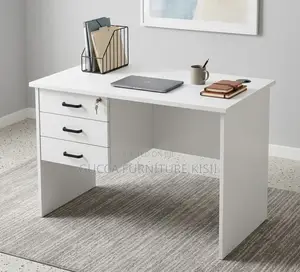 White MDF Custom Computer Desk With Drawers