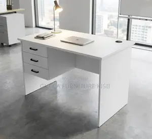 White MDF Custom Computer Desk With Drawers