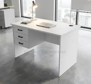 White MDF Custom Computer Desk With Drawers