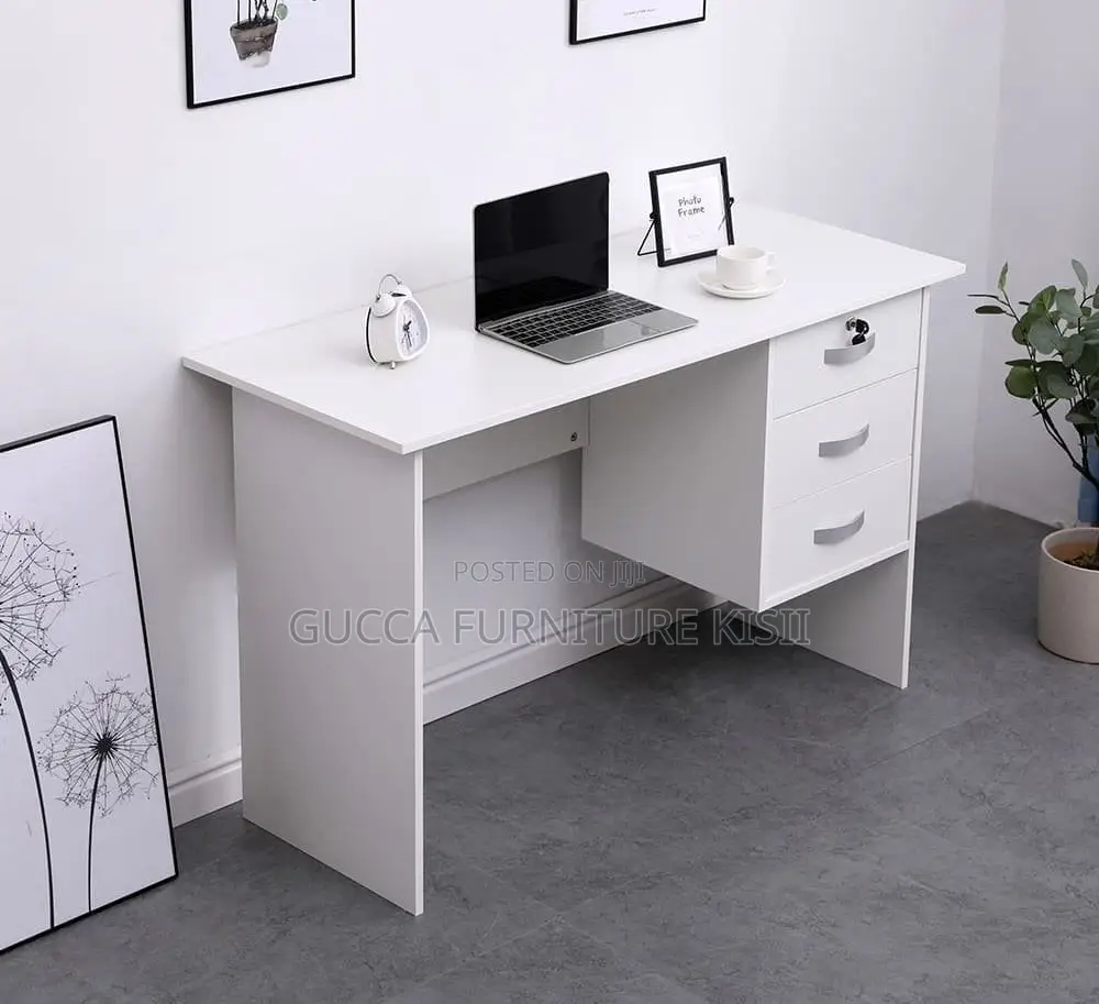 White MDF Custom Computer Desk With Drawers