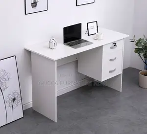 White MDF Custom Computer Desk With Drawers