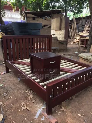Executive Dark Mahogany Wood Bed Set With Bedside Locker