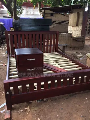 Executive Dark Mahogany Wood Bed Set With Bedside Locker