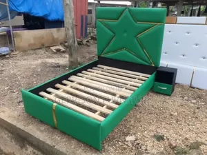 Modern Green Star-Design Upholstered Bed Frame