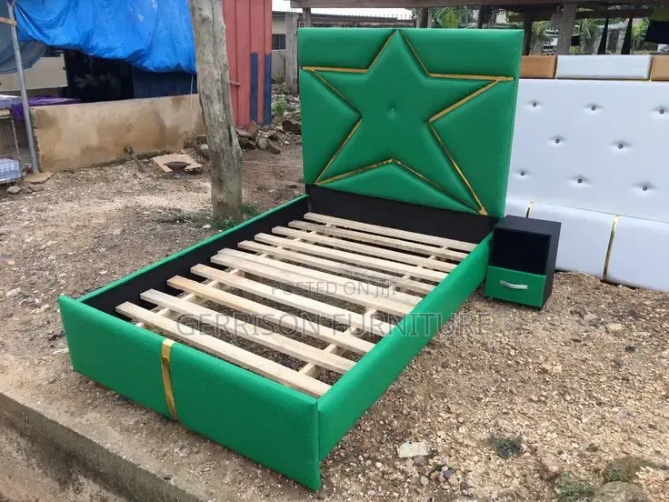 Modern Green Star-Design Upholstered Bed Frame