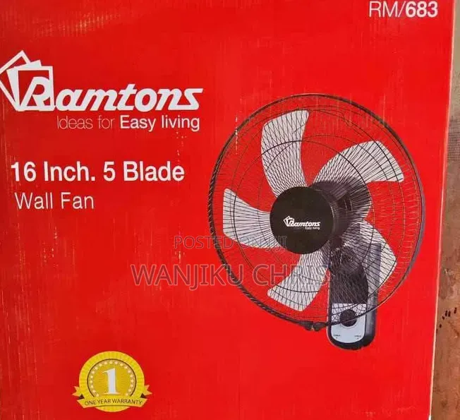 Ramtons 16" Wall Mounted Fan With 5 Blades
