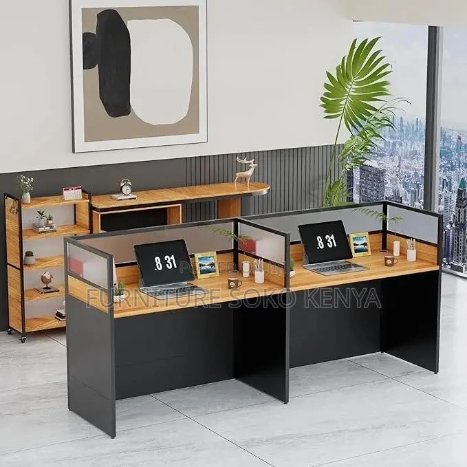 Two Users Brown | Modular Straight Workstation