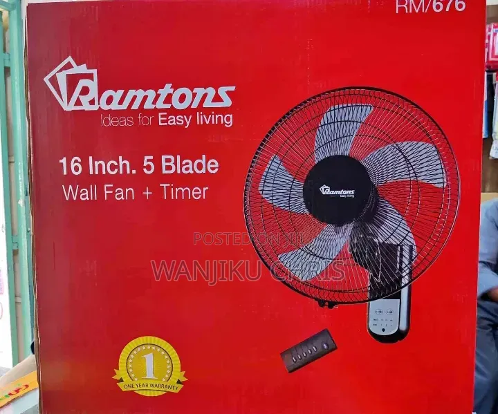 Ramtons 16 Inches 5 Blades Wall Mounted Fan With Timer