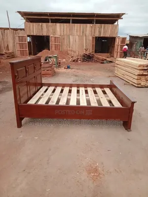 5x6 Modern Wooden Bed Frame - Mahogany Stain Finish