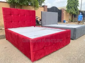 Executive Red Velvet Upholstered Bed Set
