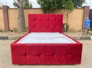 Executive Red Velvet Upholstered Bed Set