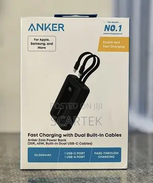 Anker Zolo Power Bank (20,000mAh, 45W, Built-in Dual USB-C Cables)