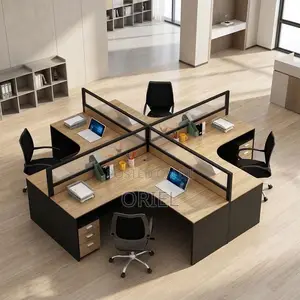 Office Workstation : Curved Four-Staff Office Workstation