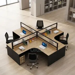 Office Workstation : Curved Four-Staff Office Workstation