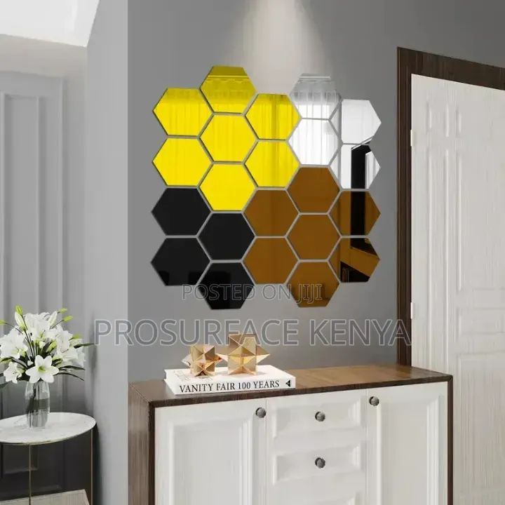 Gold and Silver Hexagonal Mirrors for Wall Décor