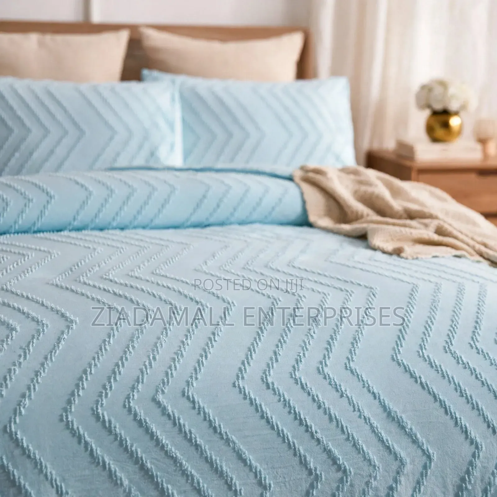 Light Blue Wave Tufted Duvet Set - 6x6/6x7 - Luxury - New