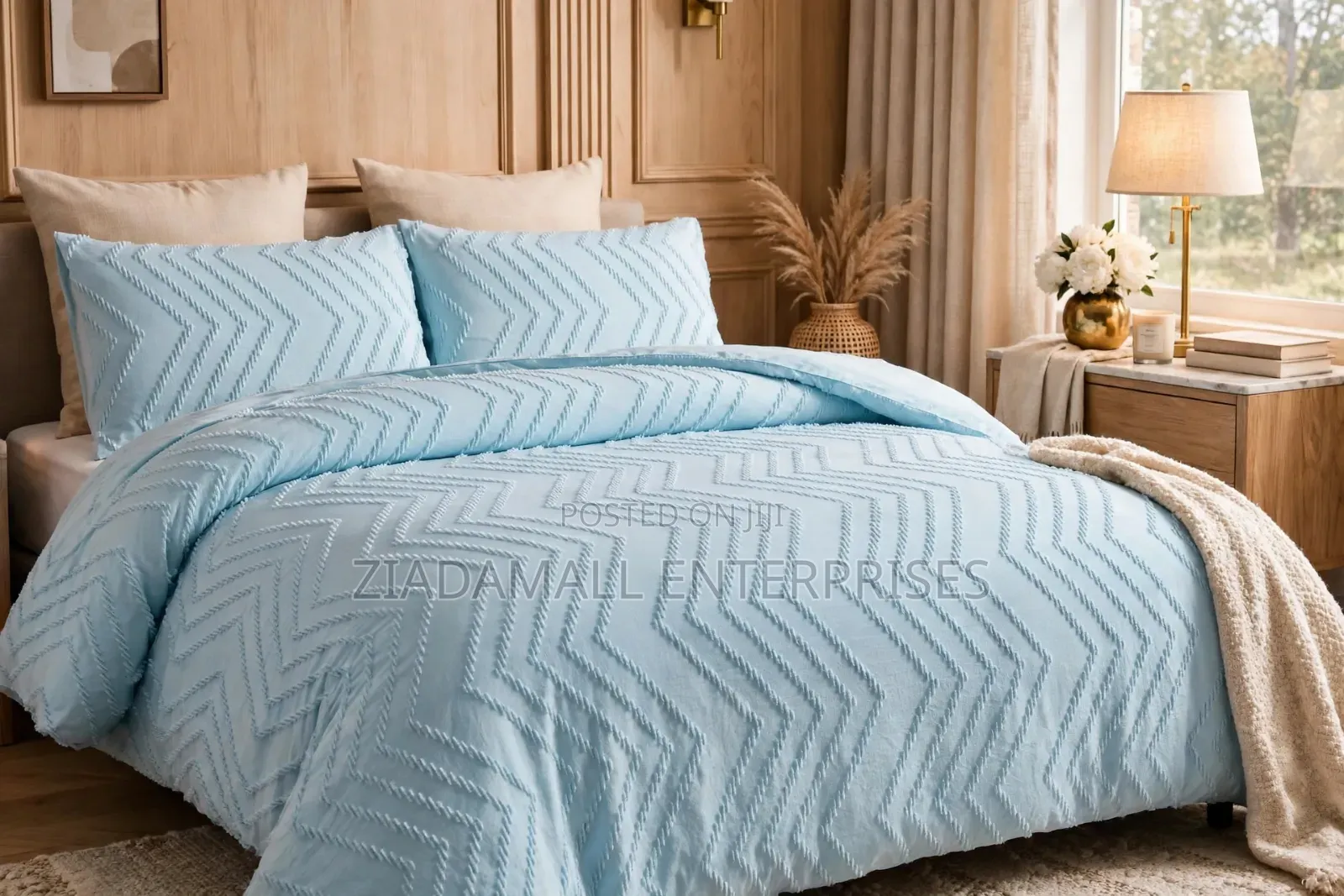 Light Blue Wave Tufted Duvet Set - 6x6/6x7 - Luxury - New