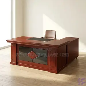 1.4M Executive L-Shaped Mahogany Office Desk