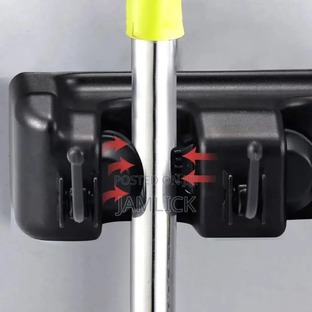 Wall-Mounted Mop & Broom Holder With 5 Slots and 6 Hooks - Av
