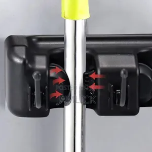 Wall-Mounted Mop & Broom Holder With 5 Slots and 6 Hooks - Av